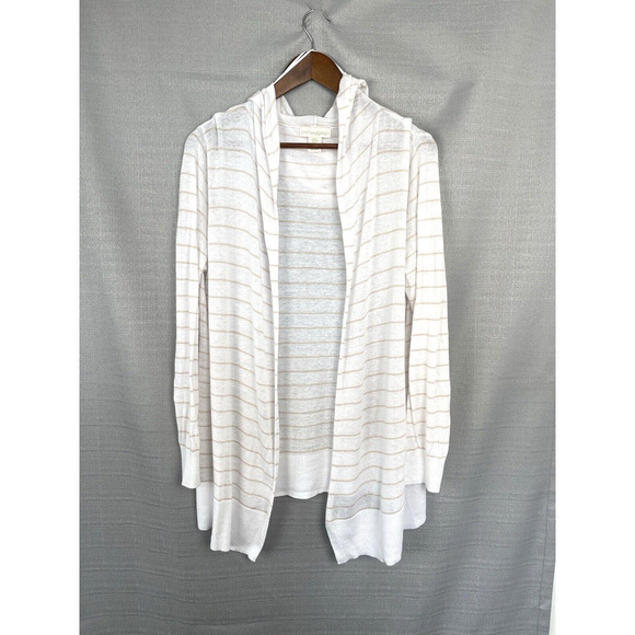 Cynthia Rowley Cardigan Sweater Womens Size XL White Linen Open Front Coastal - Picture 1 of 6
